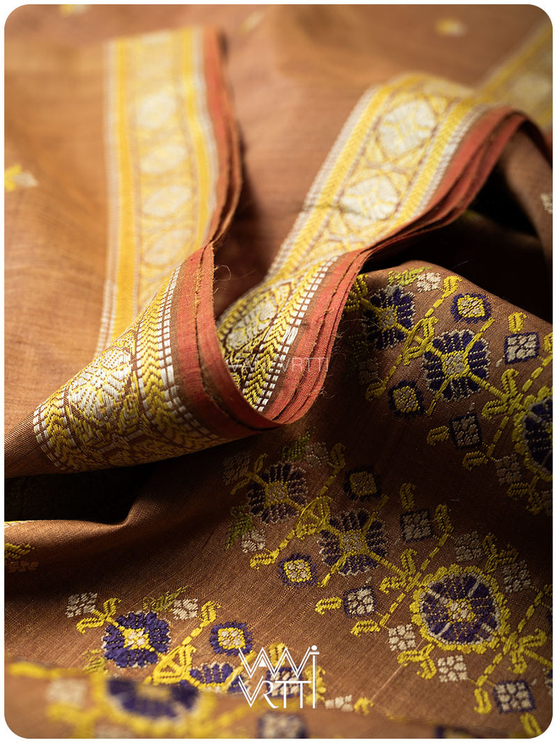 Caramel Brown Brahma Kamal Master Weave Exclusive Handspun Tussar Silk Saree