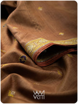 Caramel Brown Brahma Kamal Master Weave Exclusive Handspun Tussar Silk Saree