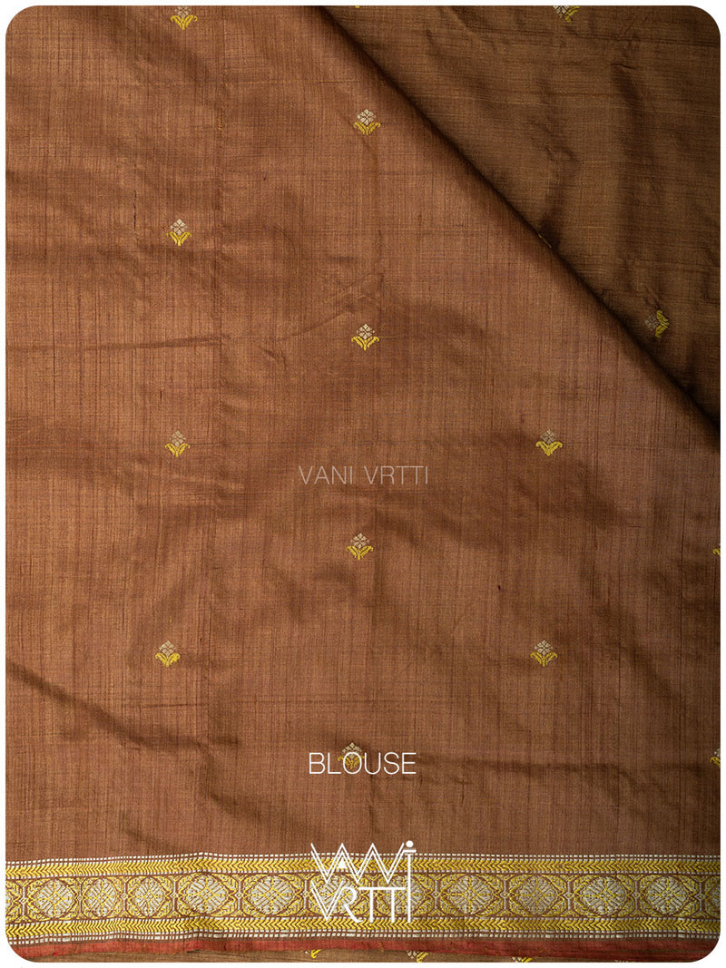 Caramel Brown Brahma Kamal Master Weave Exclusive Handspun Tussar Silk Saree