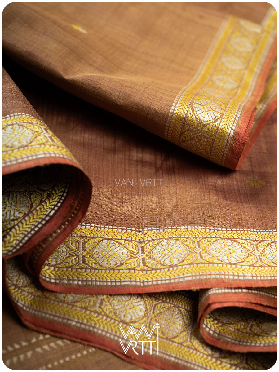 Caramel Brown Brahma Kamal Master Weave Exclusive Handspun Tussar Silk Saree