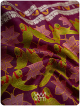 Deep Wine Pink Lotus Parrot Jaal Designer Exclusive Handspun Handwoven Tussar Silk Saree