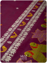 Deep Wine Pink Lotus Parrot Jaal Designer Exclusive Handspun Handwoven Tussar Silk Saree