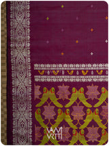 Deep Wine Pink Lotus Parrot Jaal Designer Exclusive Handspun Handwoven Tussar Silk Saree