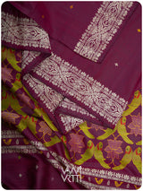 Deep Wine Pink Lotus Parrot Jaal Designer Exclusive Handspun Handwoven Tussar Silk Saree