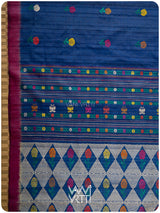 Deep Royal Blue Magenta Marigold Wild Garden Master Weave Exclusive Handspun Tussar Silk Saree
