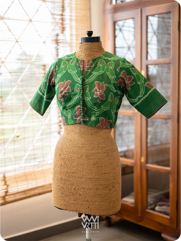 Fern Green Lotus Parrot Cotton Ikat Blouse