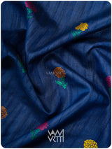 Deep Royal Blue Magenta Marigold Wild Garden Master Weave Exclusive Handspun Tussar Silk Saree