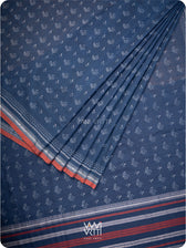 Indigo Tea Leaf Natural Dyed Cotton Ikat Saree