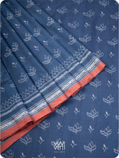 Indigo Tea Leaf Natural Dyed Cotton Ikat Saree