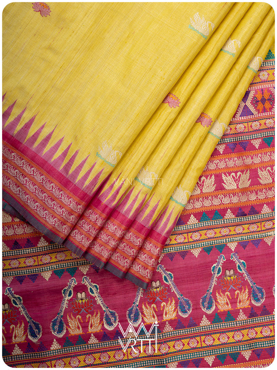 Haldi Besan Yellow Ganga Jamuna Veena Pani Lata Master Weave Exclusive Handspun Tussar Silk Saree