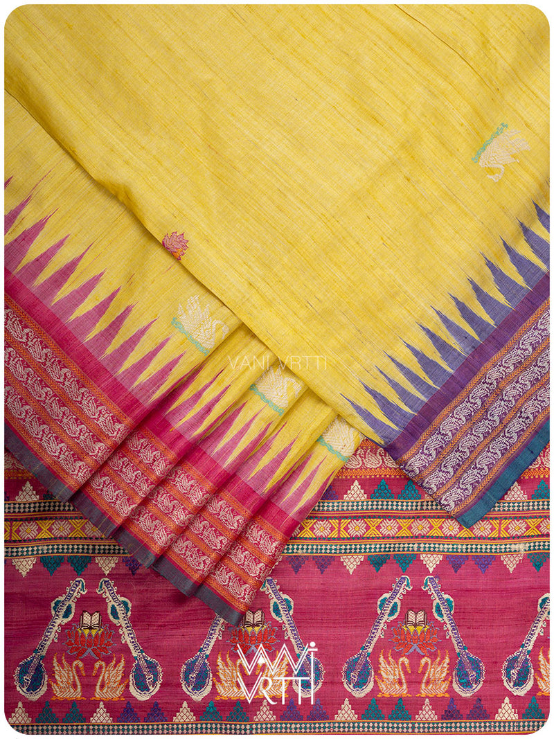 Haldi Besan Yellow Ganga Jamuna Veena Pani Lata Master Weave Exclusive Handspun Tussar Silk Saree