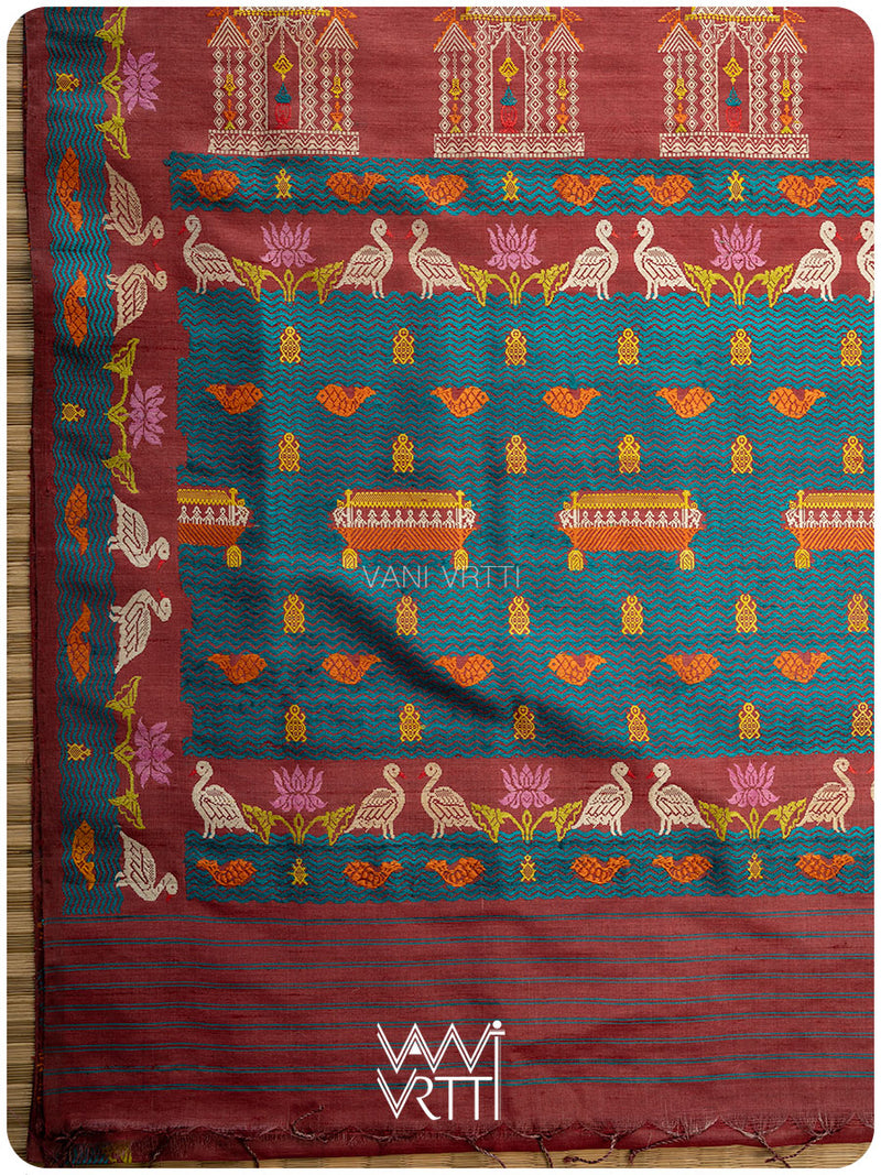 Ruby Red Chilika Master Weave Exclusive Handspun Tussar Silk Saree