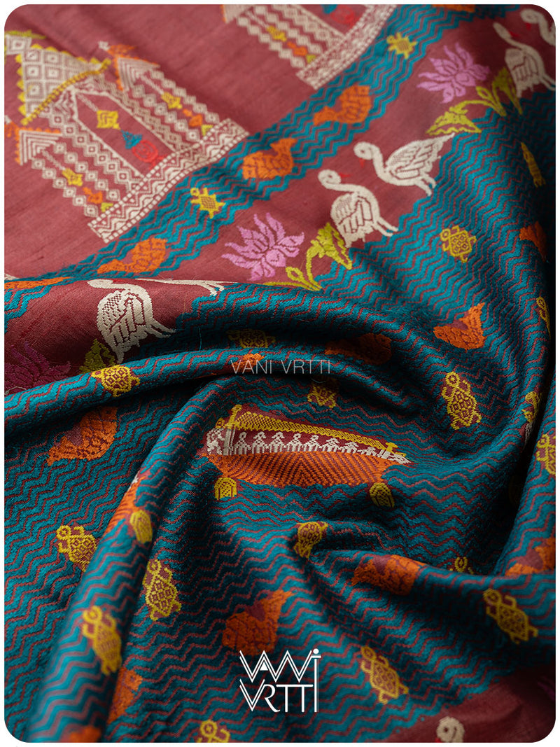 Ruby Red Chilika Master Weave Exclusive Handspun Tussar Silk Saree