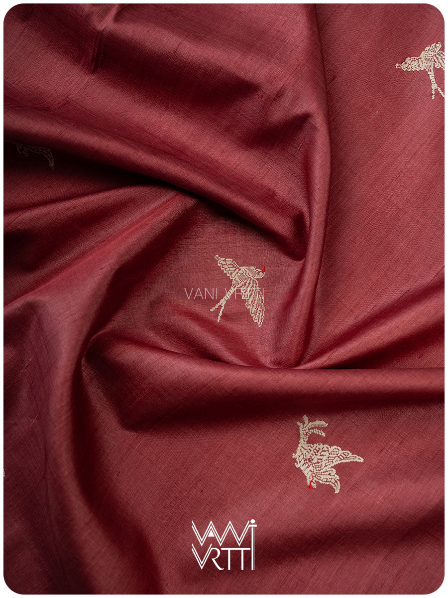 Ruby Red Chilika Master Weave Exclusive Handspun Tussar Silk Saree