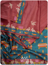 Ruby Red Chilika Master Weave Exclusive Handspun Tussar Silk Saree