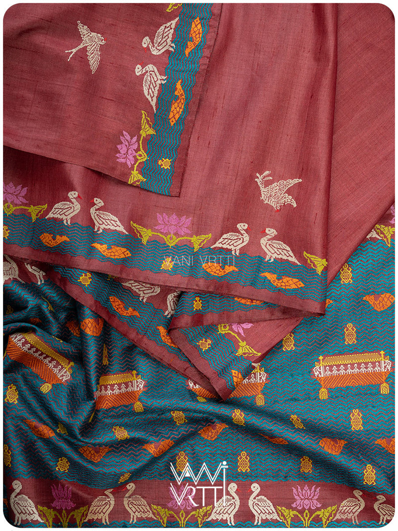 Ruby Red Chilika Master Weave Exclusive Handspun Tussar Silk Saree