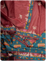 Ruby Red Chilika Master Weave Exclusive Handspun Tussar Silk Saree