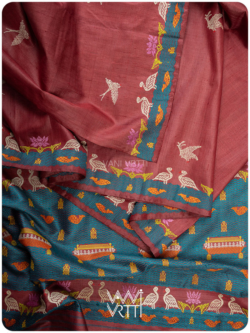 Ruby Red Chilika Master Weave Exclusive Handspun Tussar Silk Saree