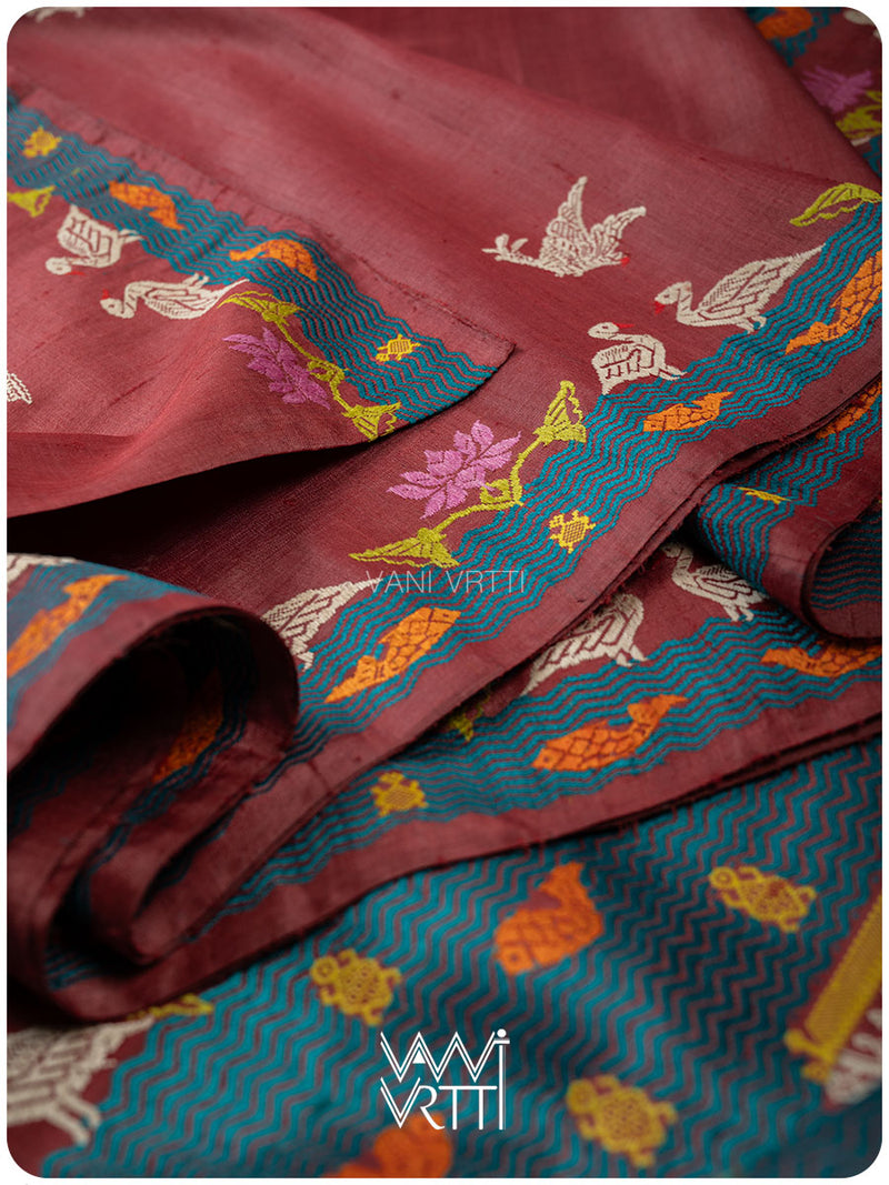 Ruby Red Chilika Master Weave Exclusive Handspun Tussar Silk Saree