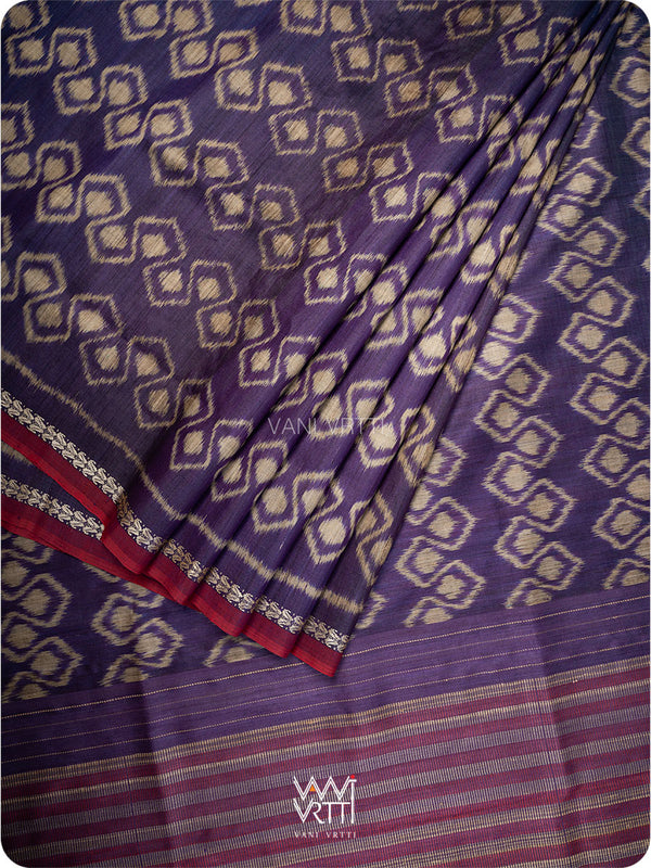 Deep Baingani  Santati Ikat Handspun Tussar Silk Saree