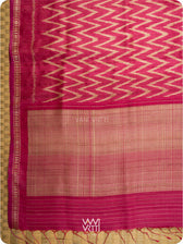 Magenta Pink Aziz Zig Zag Ikat Handspun Tussar Silk Saree