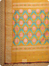 Mustard Yellow Lotus Parrot Jaal Designer Exclusive Handspun Handwoven Tussar Silk Saree