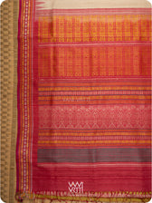 Off White Banana Green Red  Ananta Handspun Tussar Silk Saree