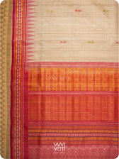 Off White Banana Green Red  Ananta Handspun Tussar Silk Saree