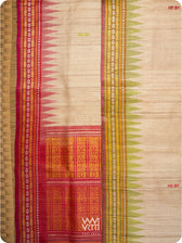 Off White Banana Green Red  Ananta Handspun Tussar Silk Saree