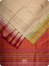 Off White Banana Green Red  Ananta Handspun Tussar Silk Saree