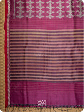 Wine Pink Clover Leaf  Ikat Handspun Tussar Saree