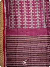 Wine Pink Clover Leaf  Ikat Handspun Tussar Saree
