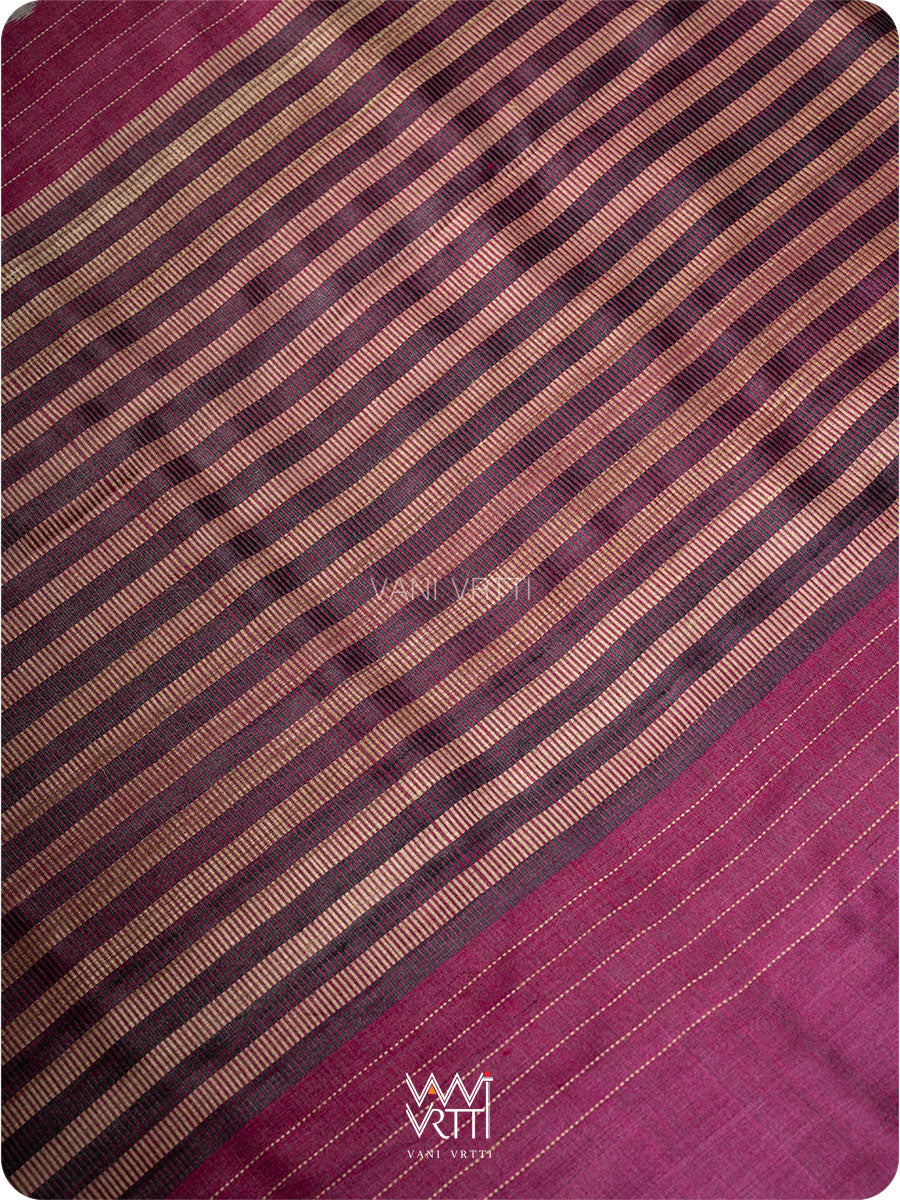 Wine Pink Clover Leaf  Ikat Handspun Tussar Saree