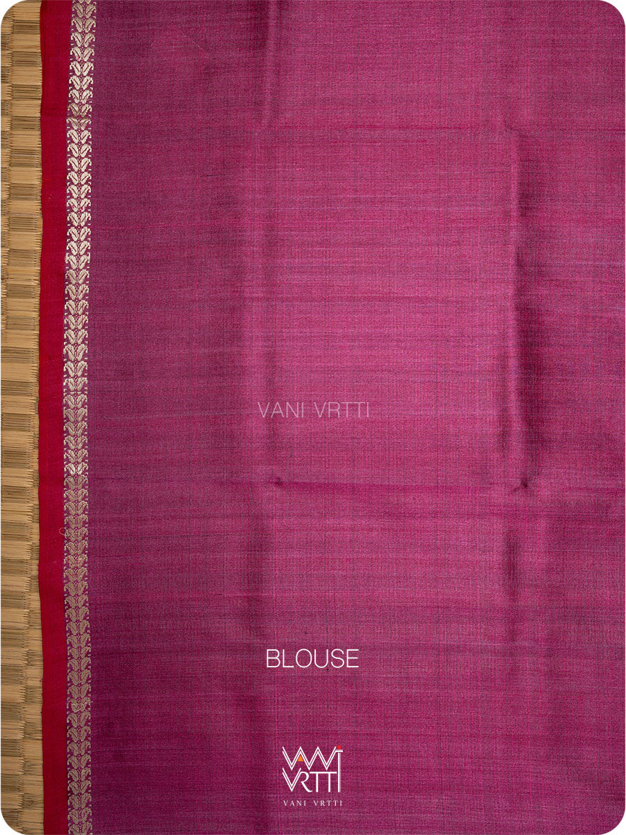 Wine Pink Clover Leaf  Ikat Handspun Tussar Saree