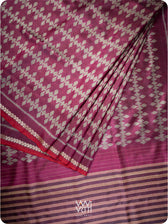 Wine Pink Clover Leaf  Ikat Handspun Tussar Saree