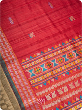 Red Veena Pani Lata Master Weave Exclusive Handspun Tussar Silk Saree