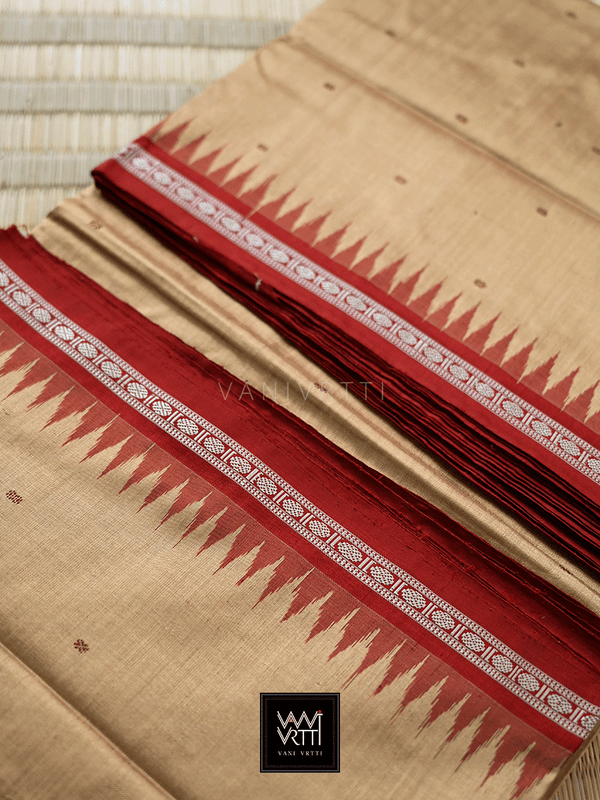 Golden Brick Red Ek Phulia Rudraksh Ikkat Mulberry Silk Saree