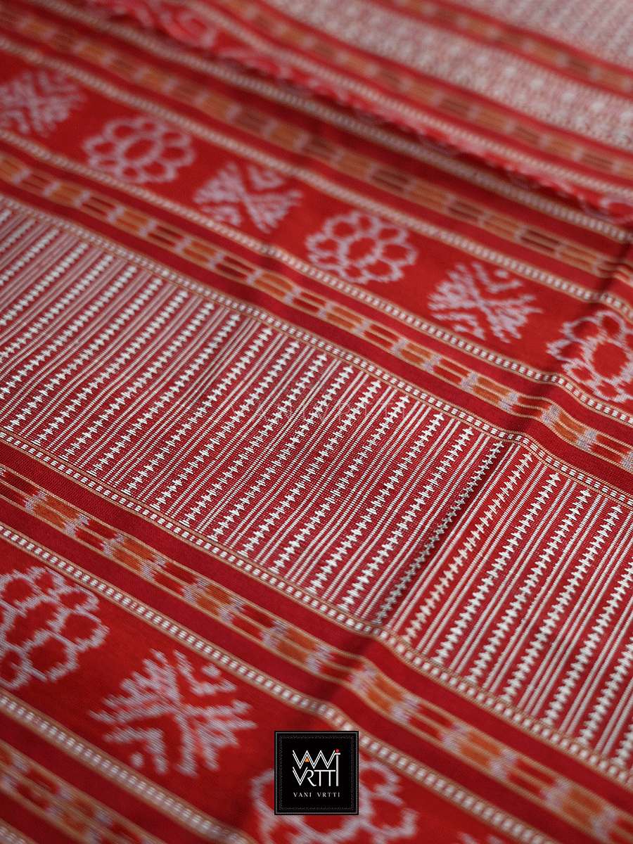 Golden Brick Red Ek Phulia Rudraksh Ikkat Mulberry Silk Saree