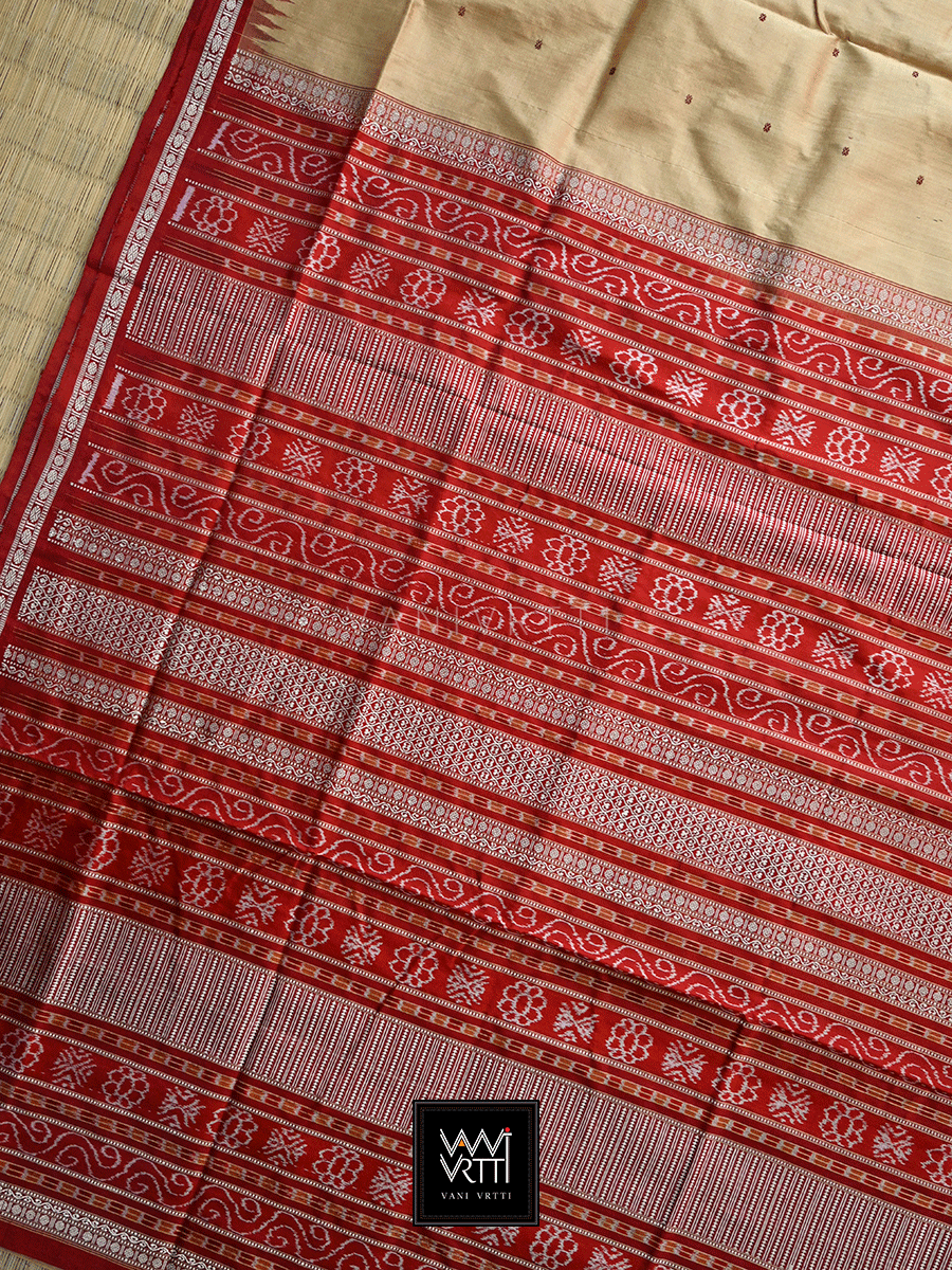 Golden Brick Red Ek Phulia Rudraksh Ikkat Mulberry Silk Saree