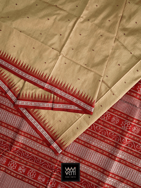 Golden Brick Red Ek Phulia Rudraksh Ikkat Mulberry Silk Saree