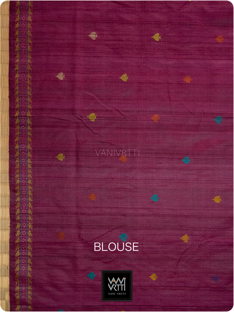 Deep Baingani Mulberry Pink Mughal Garden Exclusive Handspun Tussar Silk Saree