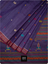 Deep Baingani Mulberry Pink Mughal Garden Exclusive Handspun Tussar Silk Saree