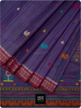 Deep Baingani Mulberry Pink Mughal Garden Exclusive Handspun Tussar Silk Saree