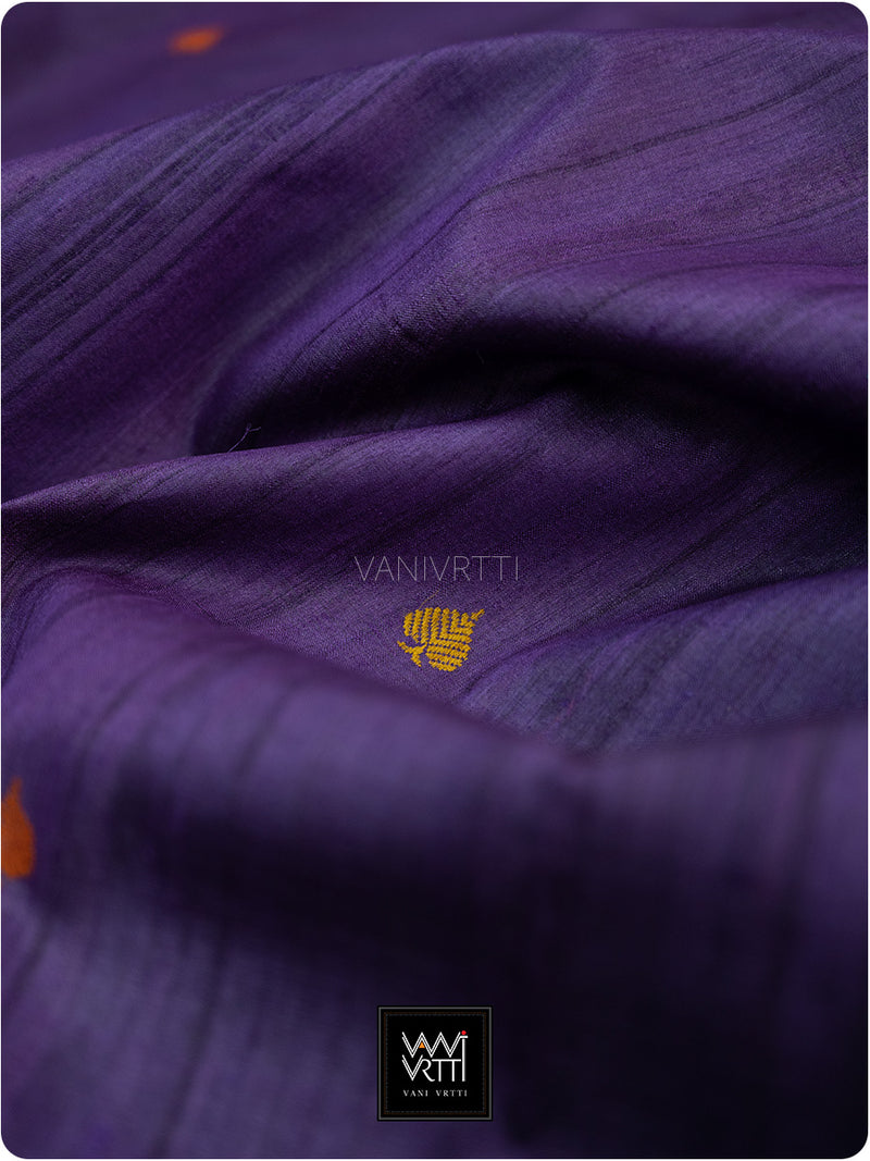 Deep Baingani Mulberry Pink Mughal Garden Exclusive Handspun Tussar Silk Saree