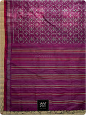 Deep Pink Chrysanthemum Master Weave Designer Handspun Ikat Tussar Silk Saree