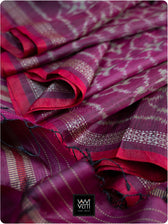 Deep Pink Chrysanthemum Master Weave Designer Handspun Ikat Tussar Silk Saree
