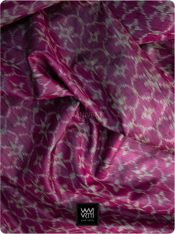 Deep Pink Chrysanthemum Master Weave Designer Handspun Ikat Tussar Silk Saree