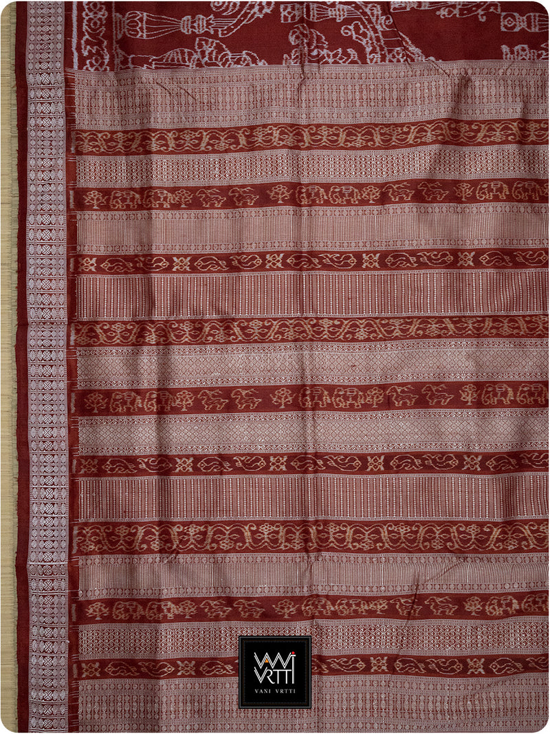 Brick Red Tulsi Prakritik Madder Natural Dyed Mulberry Silk Ikat Saree