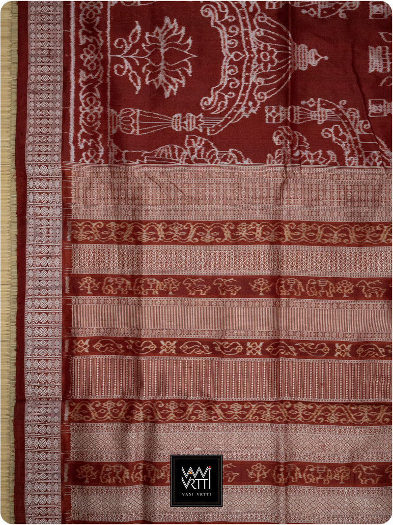 Brick Red Tulsi Prakritik Madder Natural Dyed Mulberry Silk Ikat Saree