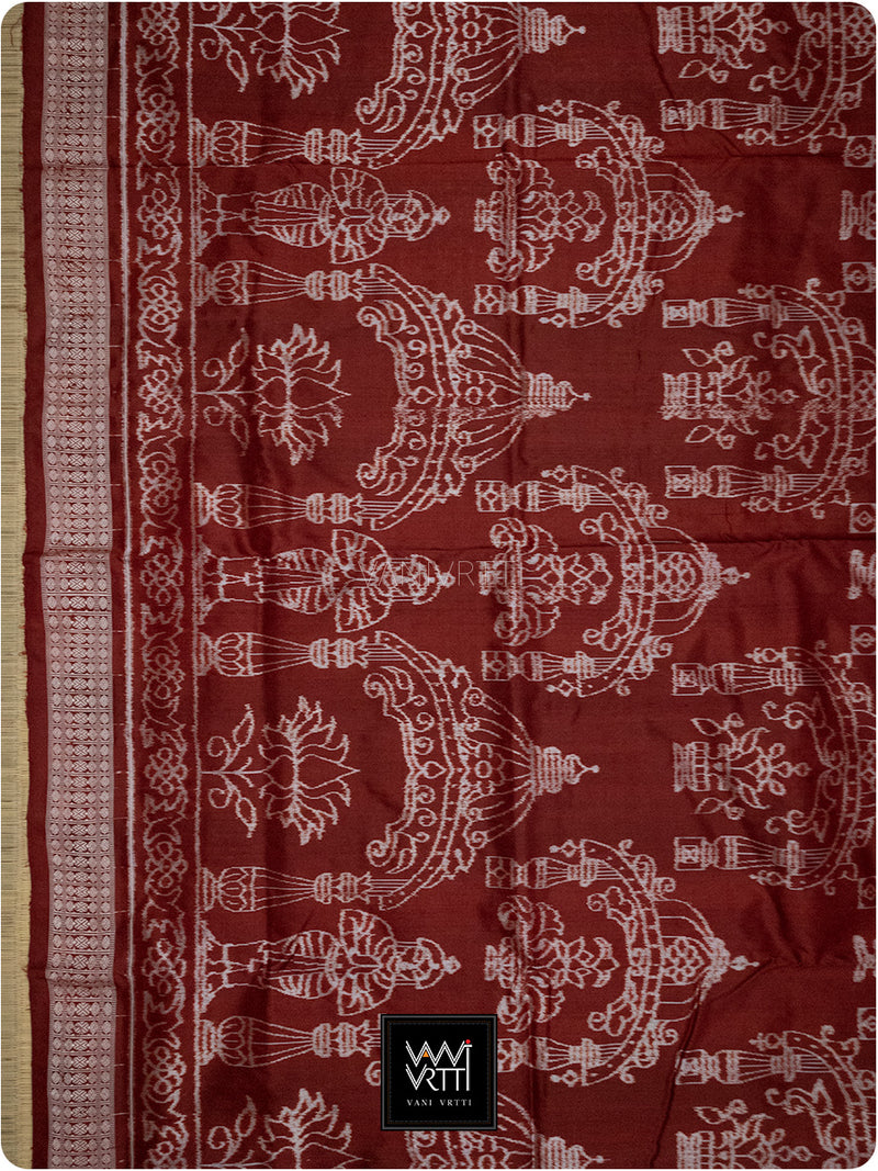 Brick Red Tulsi Prakritik Madder Natural Dyed Mulberry Silk Ikat Saree